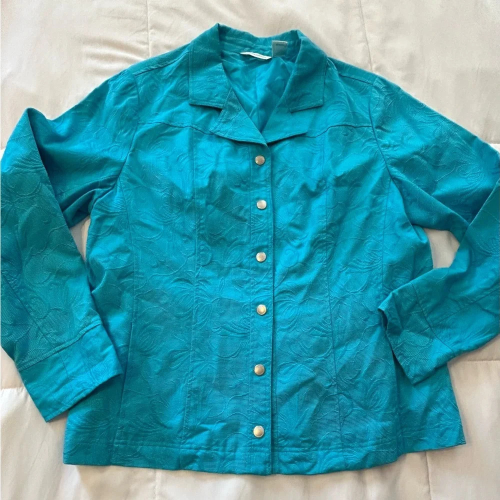 Laura Ashley Snap Button Down Jacket Embossed Pockets